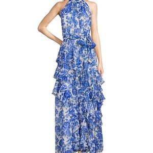 sachin and babi light blue dress Barbie fur trim pleated Satin Sheath Cocktail Gown Dress  Dechen Couture